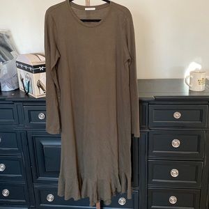 Zara Olive Ruffle Hem Shirt Dress